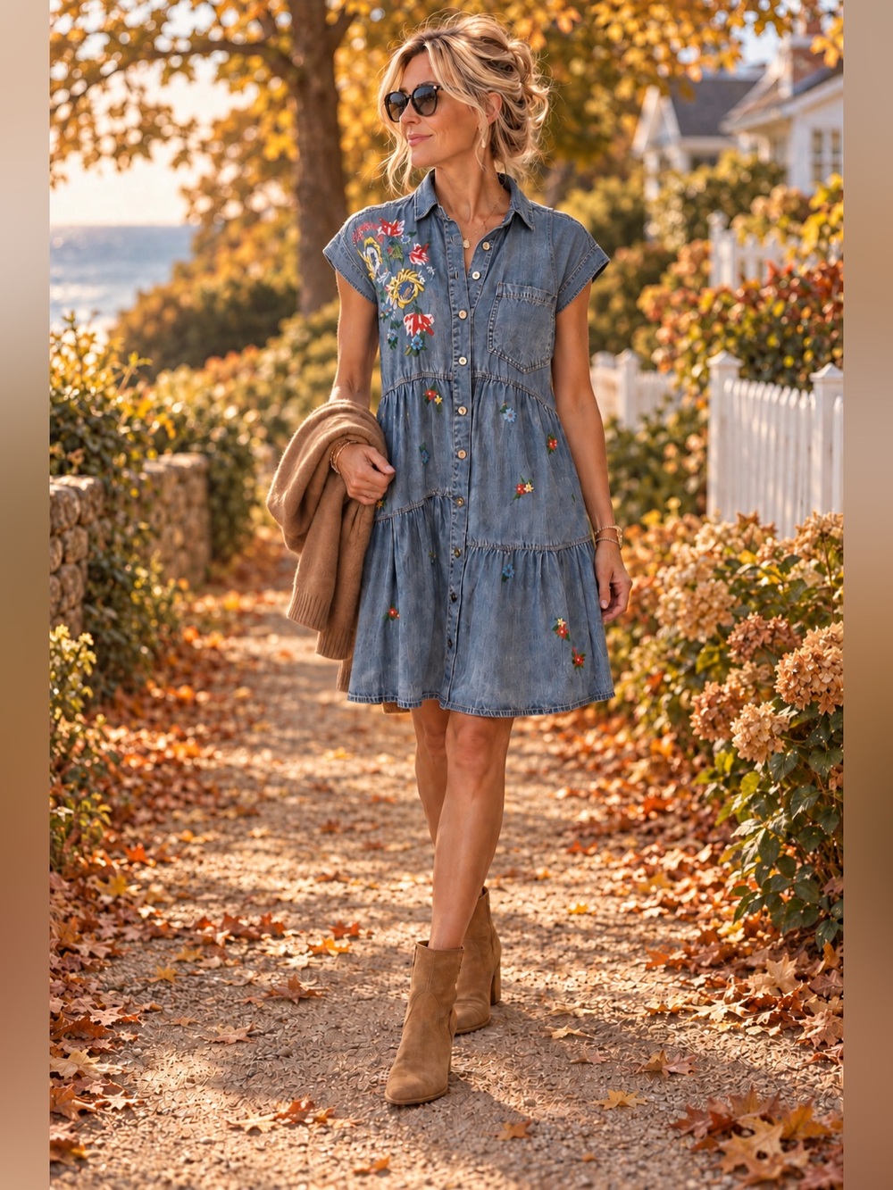 Caite & Kyla Oriana Embroidered Tencel Chambray Dress New With Tags Small